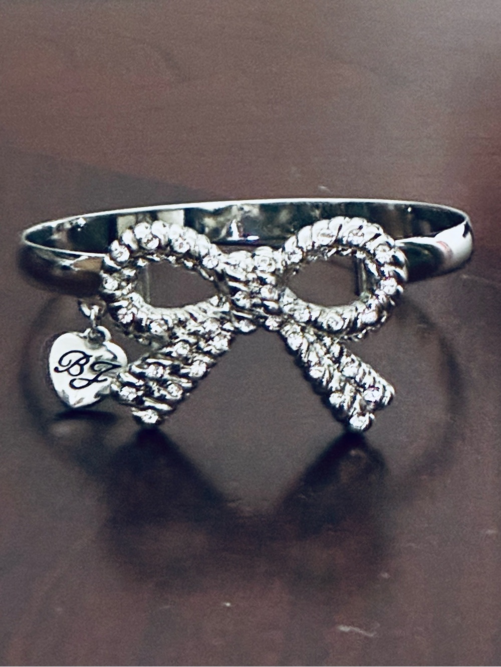 Betsey Johnson Silver Bow Crystal Bracelet with Heart Charm